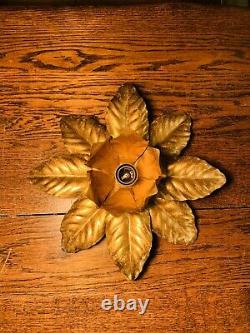 Hans Kogl Genuine Gold Plaqué Flush Metal Flower Light Vintage