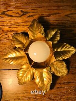 Hans Kogl Genuine Gold Plaqué Flush Metal Flower Light Vintage