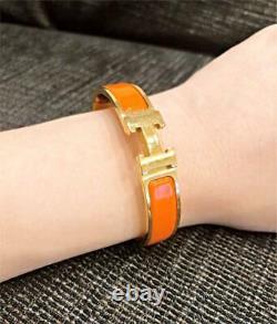 Hermes CLIC Clac H Bracelet Bangle Cuff Orange Enamel Or Plaque Utilisée Non Box
