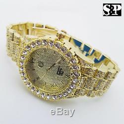 Hommes Hip Hop Iced Bling D'or Pt Bling Big Rapper Simulé Diamond Watch Métal