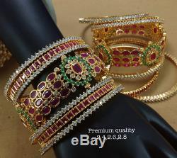 Indian Bridal Bollywood Cz 14 Bangles Ad Set Ruby Emerald Gold Stone Rechercher Plaqué
