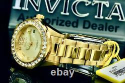 Invicta Femmes Pro Diver 18k Plaqué Or Cadran Cristal Accent Bracelet Montre