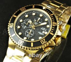 Invicta Homme 50mm Grand Diver Chronograph Black Dial 18k Gold Plated Ss Watch