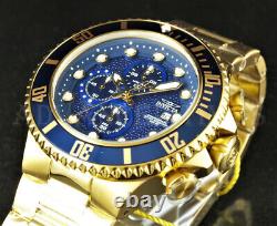 Invicta Homme 50mm Grand Diver Chronograph Blue Dial 18k Gold Plated Ss Watch