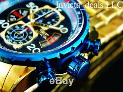 Invicta Hommes Aviator Chronographe Cadran Bleu Plaqué Or 18k Ss Bracelet Montre