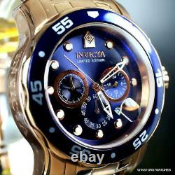 Invicta Pro Diver Scuba Rose Gold Plated Edition Limitée 48mm Bleu Montre Nouveau