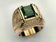 Men's 2ct Emerald Lab Created Emerald Wedding Ring 14k Jaune Or Plaqué Argent
