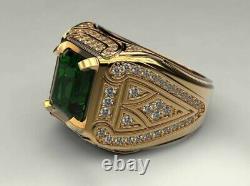 Men's 2ct Emerald Lab Created Emerald Wedding Ring 14k Jaune Or Plaqué Argent
