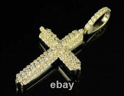 Men's Yellow Gold Plated Round Cut Simulated Diamond Cross Pendentif 925 Argent