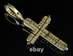 Men's Yellow Gold Plated Round Cut Simulated Diamond Cross Pendentif 925 Argent
