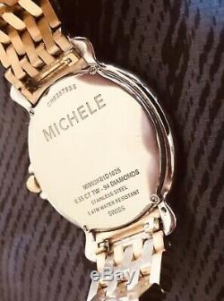 Michele Csx 94 Diamant 0.55ct Gold Plate Tw Ladies18kt Ss Montre W Box & Mots Mint