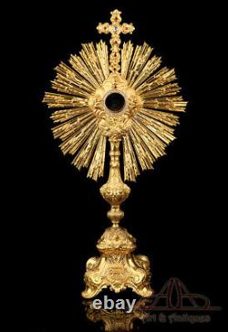 Monstrance Antique En Métal Plaqué Or Bejeweled. Début Du Xxe Siècle