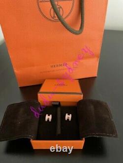 Nib Auth Hermes Mini Pop H Boucles D'oreilles En Couleur Dragee Avec Rose Gold Plaqué Hardwa