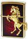 Nib Winning Winnie Horse Metal Gold Plaqué Zippo Lighter Authentic Deep Red