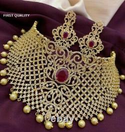 Or Plaqué Bollywood Style Indien Cz Bijoux Choker Nuptiale Collier Rouge