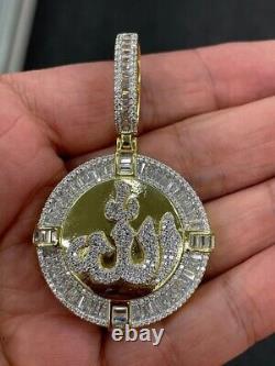 Pendentif Allah en cercle de Moissanite naturelle taillée ronde de 3,50 Ct, plaqué or jaune 14 carats.