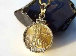 Pendentif American Eagle Liberty en pièce de monnaie avec chaîne gratuite en or jaune plaqué argent 14 carats