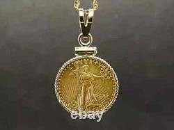 Pendentif American Eagle Liberty en pièce de monnaie avec chaîne gratuite en or jaune plaqué argent 14 carats