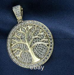 Pendentif Arbre de Vie pour Homme avec Diamant de Synthèse de 2.0 Ct en Or Blanc Plaqué 14K