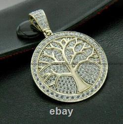 Pendentif Arbre de Vie pour Homme avec Diamant de Synthèse de 2.0 Ct en Or Blanc Plaqué 14K