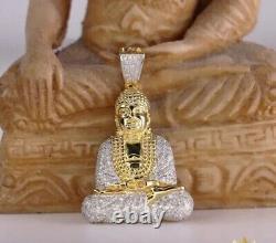 Pendentif Bouddha en cluster de moissanite taillée ronde de 1,70 carats, plaqué or jaune 14 carats