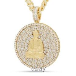 Pendentif Bouddha méditant en moissanite taillée ronde de 2,20 ct plaqué or jaune 14 carats