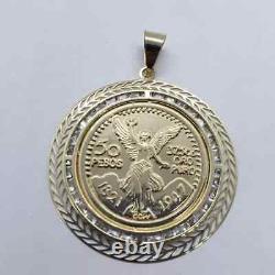 Pendentif Centenario Mexicain de 50 Pesos en plaqué or jaune 14 carats avec diamant de synthèse