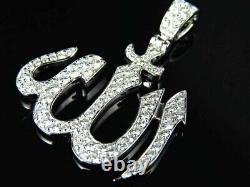 Pendentif Charme Allah pour homme en Moissanite taillée ronde de 1,5 carat, plaqué or blanc 14 carats