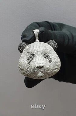 Pendentif Charme en forme de visage de panda 3D en Moissanite ronde réelle de 2,80 Ct, plaqué or blanc 14K