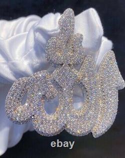 Pendentif Lettre Allah en Moissanite taillée ronde de 4 carats pour homme, en argent plaqué or blanc 14 carats