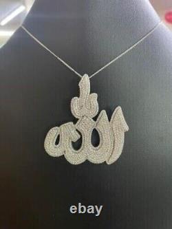 Pendentif Lettre Allah en Moissanite taillée ronde de 4 carats pour homme, en argent plaqué or blanc 14 carats