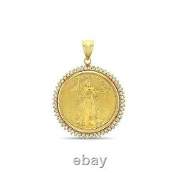 Pendentif Liberty COIN en moissanite ronde de 2 carats en argent sterling plaqué or jaune 14 carats