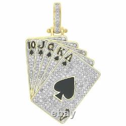 Pendentif Poker Spades Réel en Moissanite Coupe Ronde de 2,00 Ct, Plaqué Or Jaune 14K
