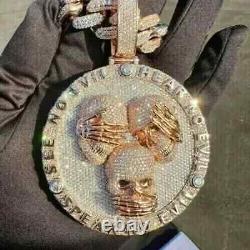 Pendentif Rapper en forme de crâne en moissanite véritable de 2 carats, plaqué or rose 14 carats