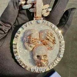 Pendentif Rapper en forme de crâne en moissanite véritable de 2 carats, plaqué or rose 14 carats
