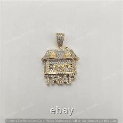 Pendentif charme Trap House en moissanite taillé en rond de 2 ct pour homme en plaqué or jaune 14K