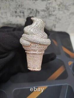 Pendentif crème glacée rond en moissanite réelle de 2,50 Ct, plaqué or bicolore 14K sur argent.