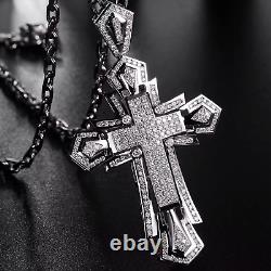 Pendentif croix en charme de coupe ronde de 4 carats en moissanite réelle plaqué or blanc 14 carats