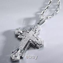 Pendentif croix en charme de coupe ronde de 4 carats en moissanite réelle plaqué or blanc 14 carats