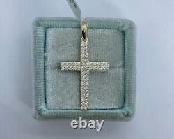 Pendentif croix en diamant simulé taillé en rond de 2 carats plaqué or jaune 14 carats avec chaîne gratuite