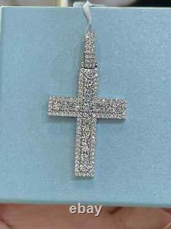 Pendentif croix pour homme coupe ronde 3 ct en moissanite réelle plaqué or blanc argent 18