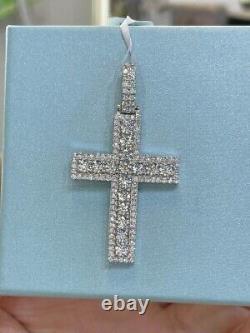 Pendentif croix pour hommes en argent plaqué or blanc avec Moissanite véritable de 3.00 carats coupe ronde