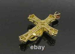 Pendentif croix religieuse en diamant coupé rond de 2 carats plaqué or jaune 14 carats