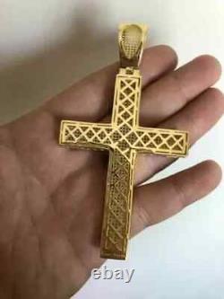 Pendentif croix rond pour homme en moissanite réelle 3.00Ct, plaqué or jaune 14k sur argent