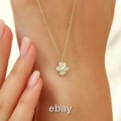 Pendentif de beauté pour femme en diamant simulé à taille ronde, chaîne plaquée or jaune 14 carats