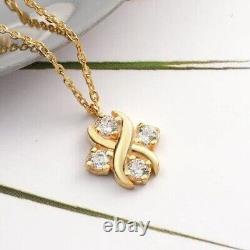 Pendentif de beauté pour femme en diamant simulé à taille ronde, chaîne plaquée or jaune 14 carats