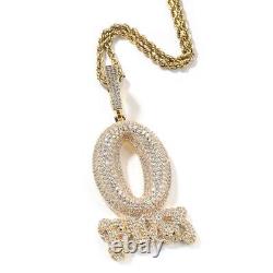 Pendentif de charme 3 Ct Round Cut Simulated Diamond O block plaqué or jaune 14K