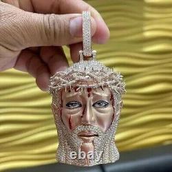 Pendentif de charme Jésus en moissanite taillée ronde pour homme de 4,00 carats plaqué or rose 14 carats