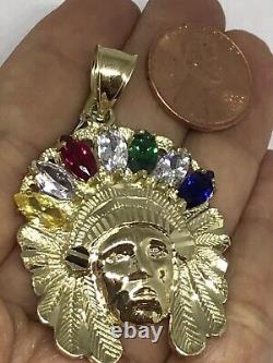 Pendentif de chef amérindien natif américain en or 2 carats plaqué or jaune 14 carats