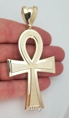 Pendentif de femme en forme de croix Ankh taillée ronde et brillante, plaqué or jaune 14 carats.